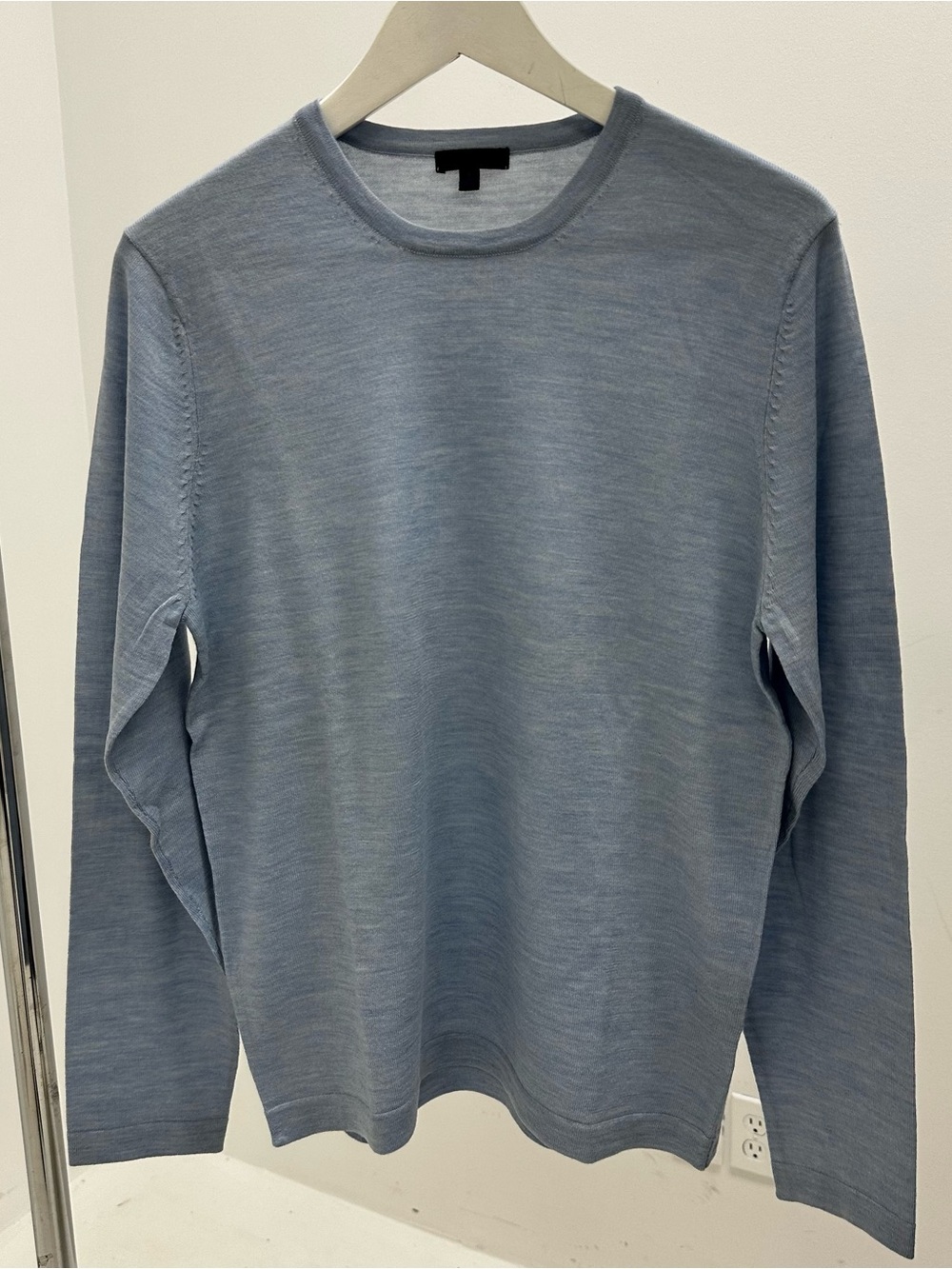 PATRICK ASSARAF 100% Extra Fine Merino Wool Crewneck Sweater Blue Small
